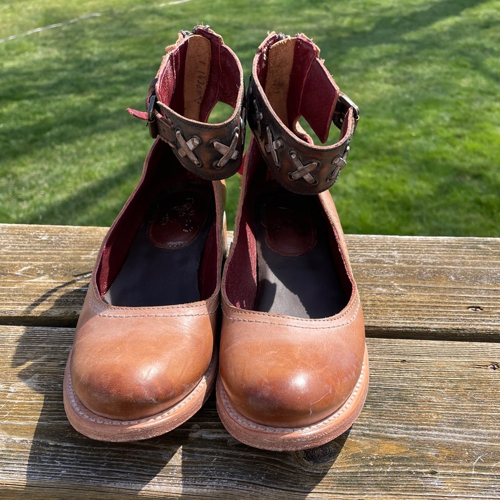Freebird by Steven Sz 8 Moana Brown Leather Ankle-Strap Flats Burgundy Lined - Picture 7 of 13